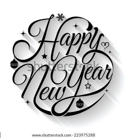 Happy New Year, lettering Greeting Card design circle text frame on shadows.Vector illustration.