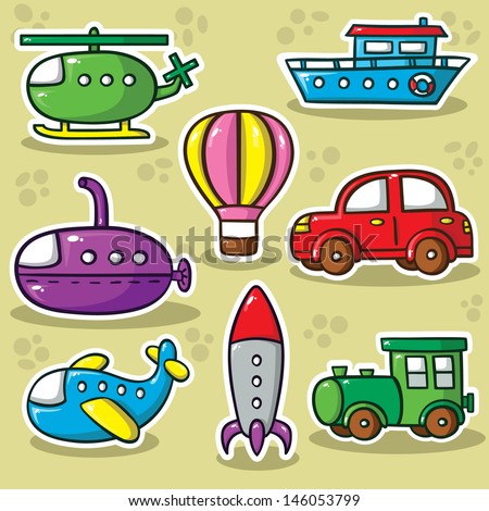 transportation set.  Collection of cute vector transportation toys