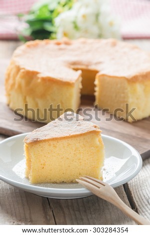 Chiffon cake on white dish.