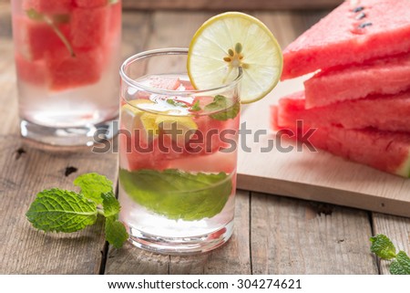 Detox water. Fresh watermelon with lemon and mint.