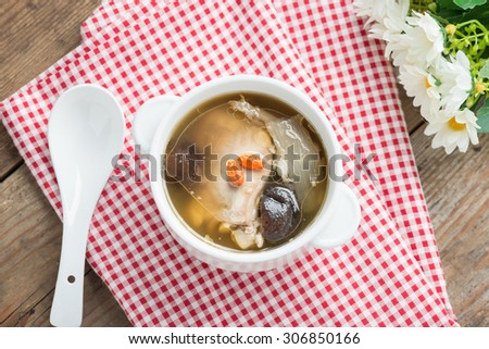Chicken soup with Chinese medicine.