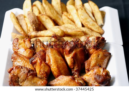 chicken wings and potato wedges