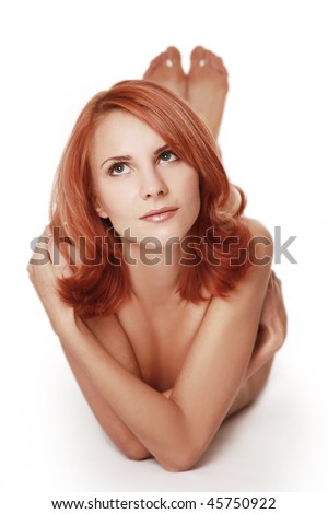 stock photo beautiful redhead girl naked in studio