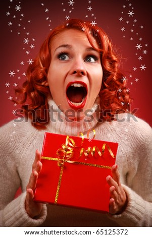 stock photo cute redhead girl with present