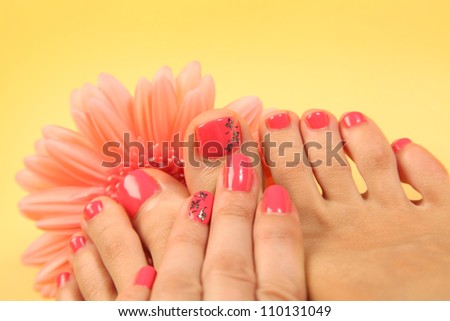 Beautiful pink manicure and pedicure