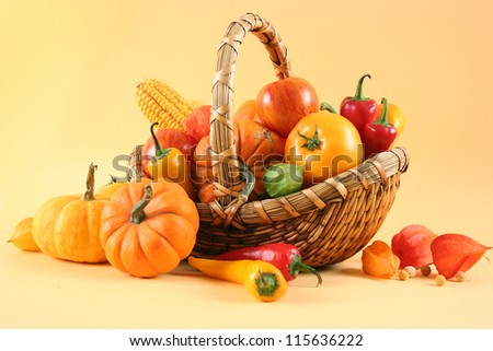 fresh healthy vegetables on yellow background