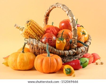 fresh healthy vegetables on yellow background