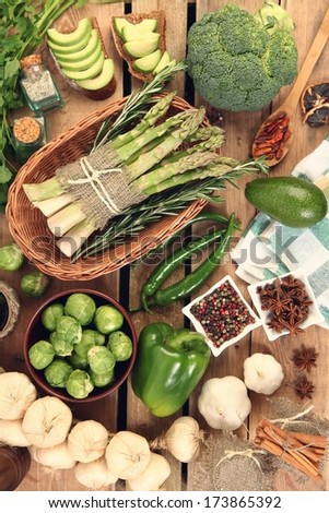 green vegetables on wooden table