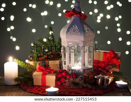 white lantern and christmas decoration