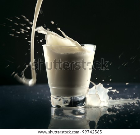 milk splash in glass isolated on black background
