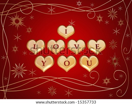 Stars And Love Hearts. stock photo : 3d golden hearts