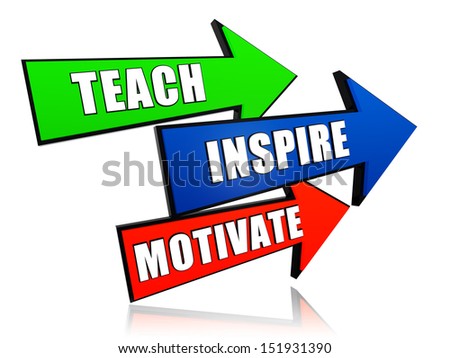teach, inspire, motivate - text in 3d arrows, education motivation concept words