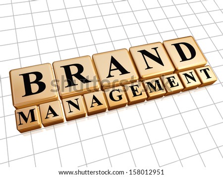 brand management - text in 3d golden cubes with black letters, business concept words