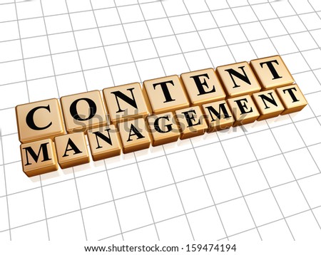 content management system - text in 3d golden cubes with black letters, CMS internet concept words