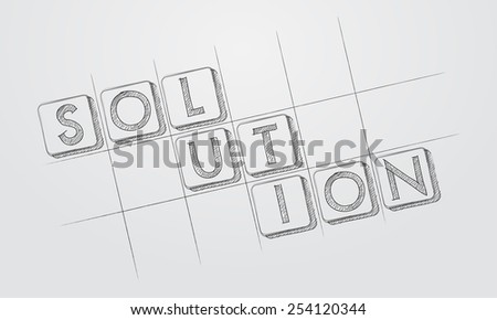 solution - text in hand-drawn style blocks in blueprint, business creative concept