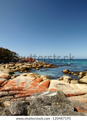 Rock formation on the Bay of Fires, Tasmania, Australia