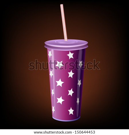 vector purple paper cup cola with plastic straw soft packaging drink soda fast food star