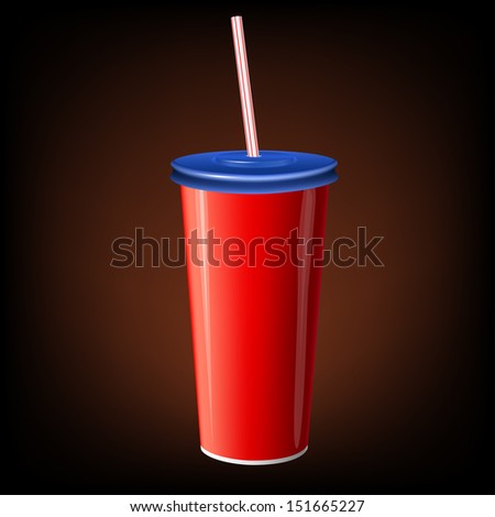 vector red paper cup cola with plastic straw soft packaging drink soda fast food star