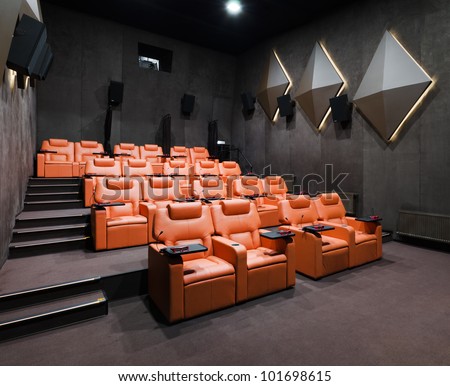 Empty room for viewing movies/Empty Cinema Theater Seating
