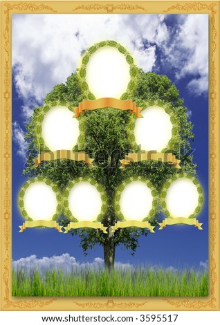genealogical family tree with blank spots for photos