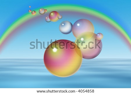 soap bubbles over rainbow background