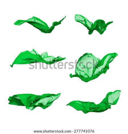 abstract pieces of fabric flying, isolated on white, design element