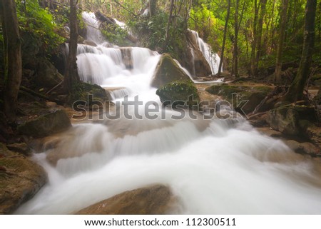 The beautiful  Phasawan waterfall in rain season located in deep rain forest jungle at Kanchanaburi , Thailand