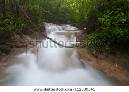 The beautiful  Phasawan waterfall  in rain season located in deep rain forest jungle at Kanchanaburi , Thailand