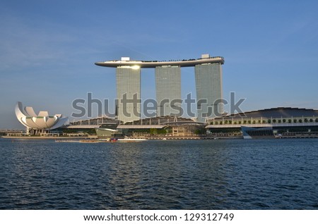 SINGAPORE-JULY 23:The Marina Bay Sands Resort July 23, 2012 in Singapore.  Marina Bay Sands is an integrated resort and billed as the world\'s most expensive standalone casino property.