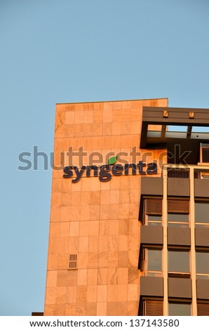 BASEL, SWITZERLAND - APR 24: Syngenta headquarters on April 24, 2013 in Basel, Switzerland. Syngenta AG is a large global Swiss specialized chemicals company which markets seeds and pesticides.