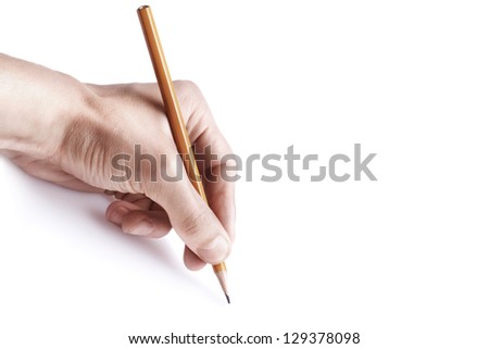 One man's hand with the pencil isolated on white background free space One man's hand with the pencil isolated on white background free space