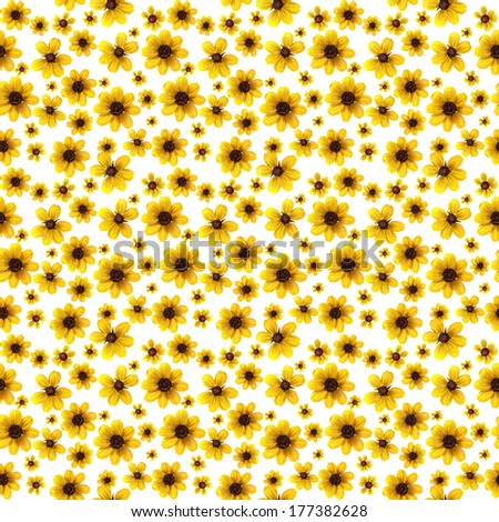 Yellow flowers on white background seamless background pattern. High resolution