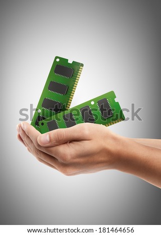 Man hand holding object ( RAM Memory Card )  High resolution