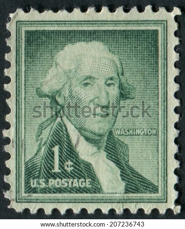 United States of America-Circa 1956: a stamp issued to honor the first President of the United States, George Washington.