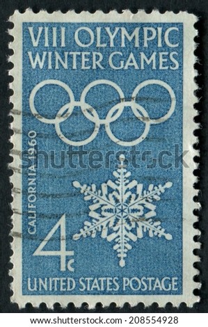 United States of America-Circa 1960: a stamp issued for the 1960 Olympic Winter Games in Squaw Valley, California.
