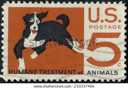 United States of America-Circa 1966: a stamp issued advocating for the humane treatment of animals.