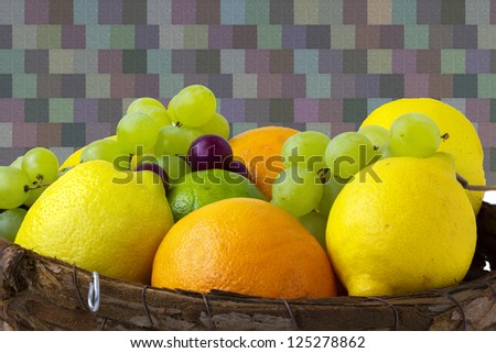 Fruit basket with fresh colorful fruit/Fruit basket/healthy diet