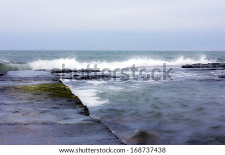 Rough sea braking on coast in south of Sweden/Rough sea/Nature