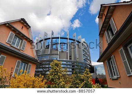 View of part of the European Parliament between houses in Strasbourg, France