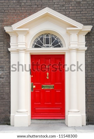 View of a red door in Dublin, Ireland