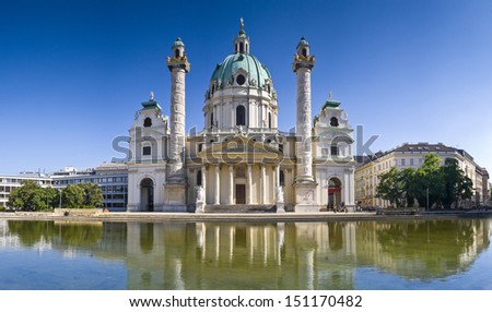 Beautiful baroque Karlskirche Church influenced by oriental architecture built in 1715 in the beautiful city of Vienna.