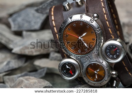 watches with several dials and leather bracelet