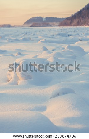 landscape. weather, snowdrifts in the foreground