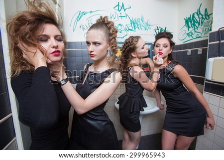 drunk girl in toilet bars. women in evening dresses in alcoholic intoxication