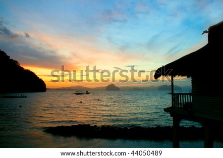 holiday villa  facing  the sunset over the sea