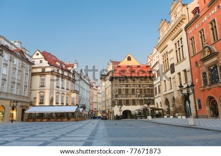 Staromestska\'s Square (Old Town Square) with street cafes, Prague, Czech Republic