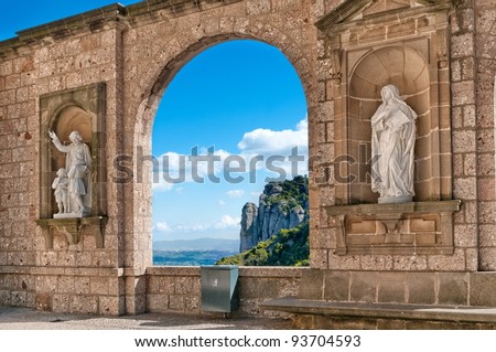 Sculptures in the cloister Montserrat Monastery, Tarragona province, Spain