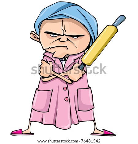 Cartoon Of Mean Old Woman With A Rolling Pin. Isolated On ... Cartoon Of Mean Old Woman With A Rolling Pin. Isolated On ...