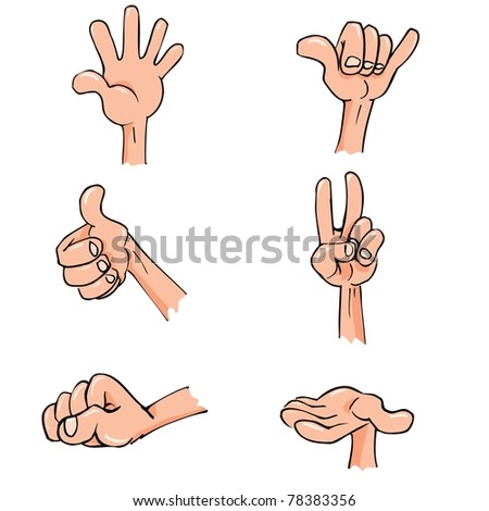 Set Of Cartoon Hands In Everyday Poses. Isolated On White Stock Vector