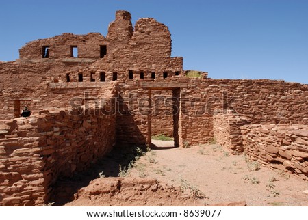 Ancient street leading to the ruined building on Salinas ruin site, New Mexico